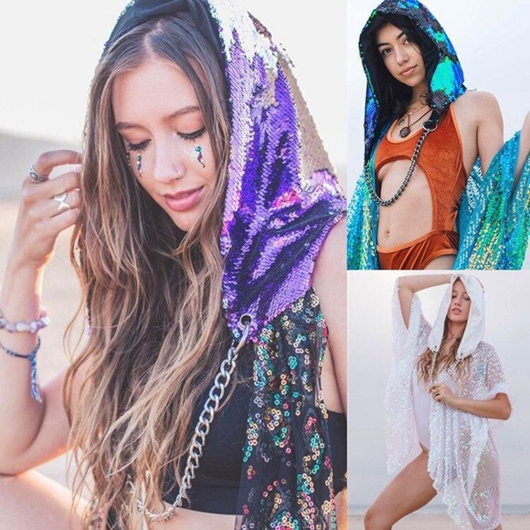 Festival Hood Color Changing Reversible Sequin Hat - Picture 4 of 8